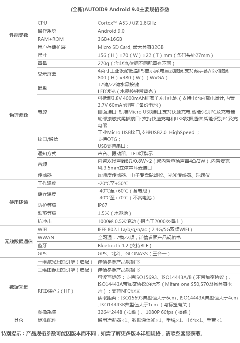 全新AUTOID9 Android 9.0主要参数.png